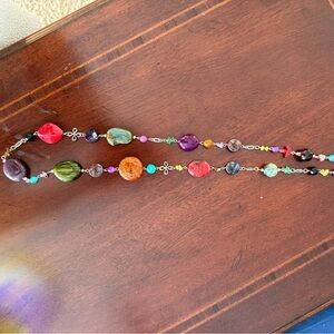 Multicolor Beaded Necklace 36 Inches with 3 Inch extender chain. Silver Tone.